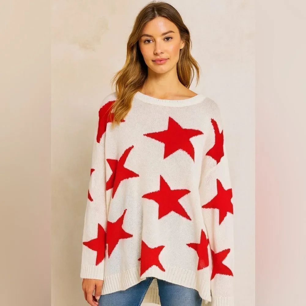 Show Me Your MuMu Sweater with Red Stars NWOT